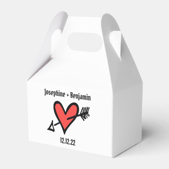 Custom Black & Red Love Heart Wedding Favour Box (Front Side)