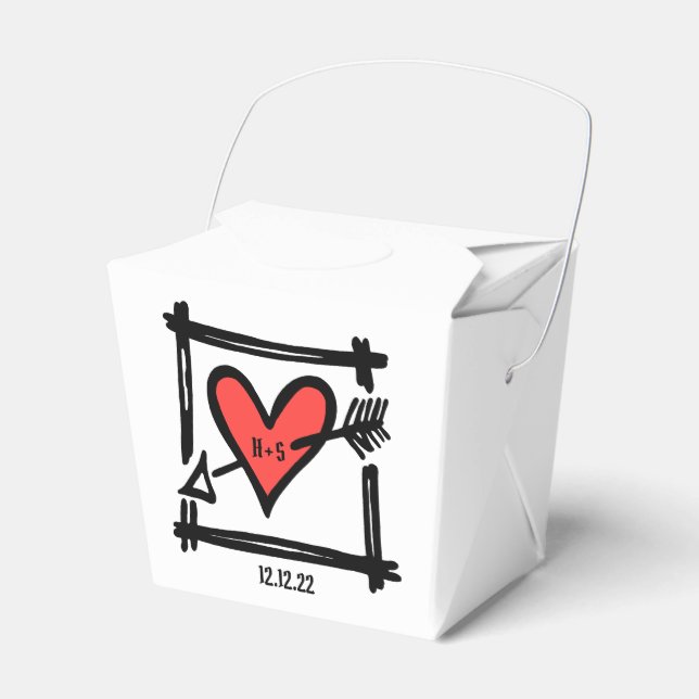 Custom Black & Red Love Heart Wedding Favour Box (Front Side)