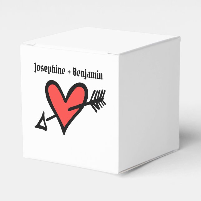 Custom Black & Red Love Heart Wedding Favour Box (Front Side)