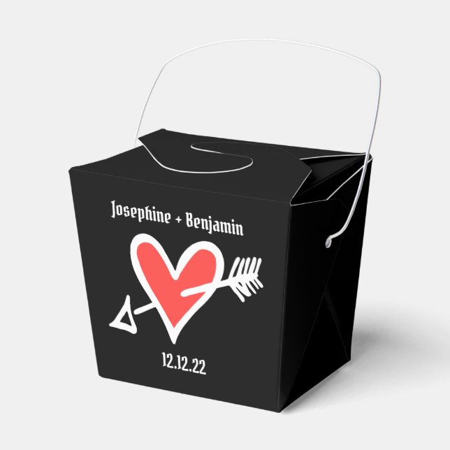 Custom Black & Red Love Heart Wedding Favour Box (Front Side)
