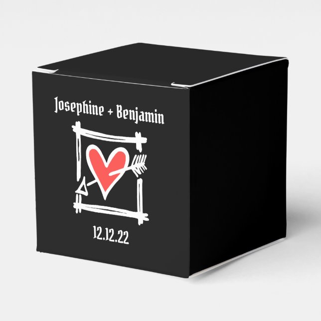 Custom Black & Red Love Heart Wedding Favour Box (Front Side)