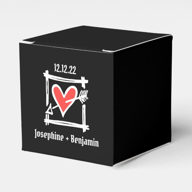 Custom Black & Red Love Heart Wedding Favour Box (Front Side)