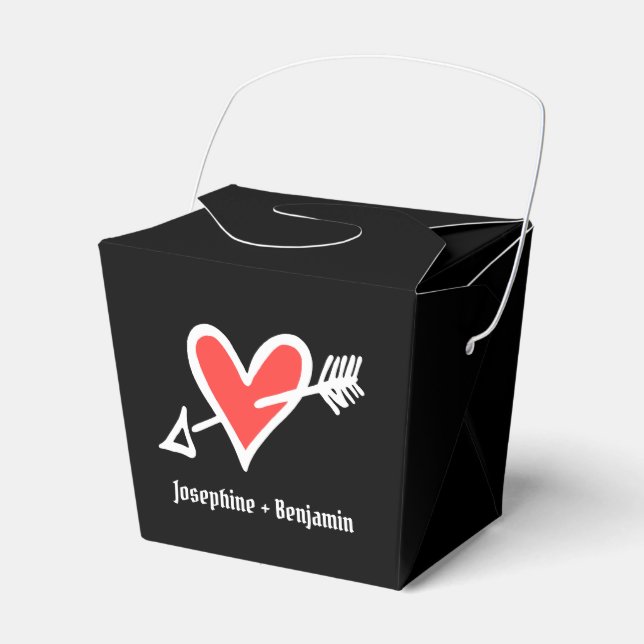 Custom Black & Red Love Heart Wedding Favour Box (Front Side)