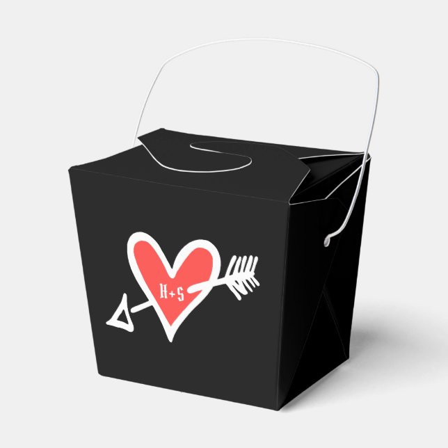 Custom Black & Red Love Heart Wedding Favour Box (Front Side)