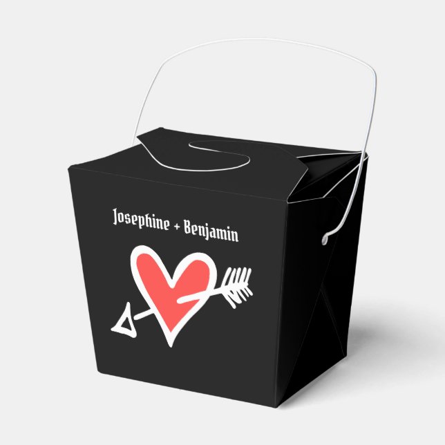 Custom Black & Red Love Heart Wedding Favour Box (Front Side)