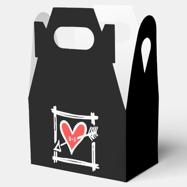 Custom Black & Red Love Heart Wedding Favour Box (Opened)