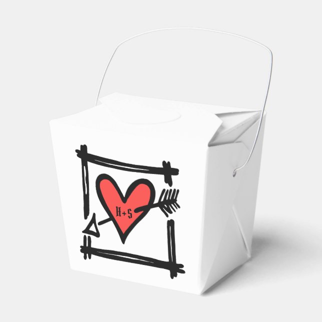 Custom Black & Red Love Heart Wedding Favour Box (Front Side)