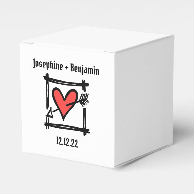 Custom Black & Red Love Heart Wedding Favour Box (Front Side)