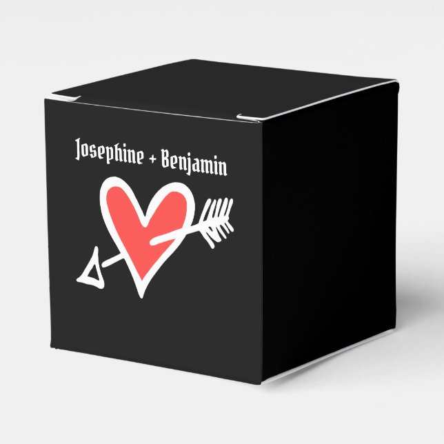 Custom Black & Red Love Heart Wedding Favour Box (Front Side)