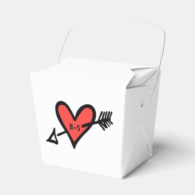 Custom Black & Red Love Heart Wedding Favour Box (Front Side)
