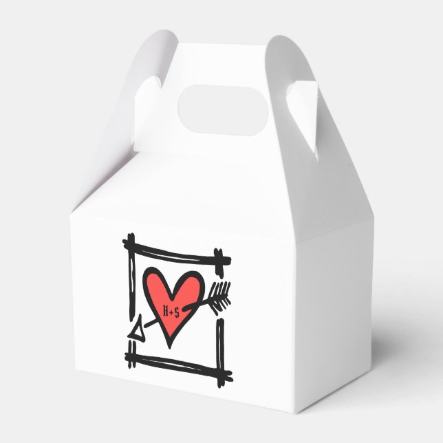 Custom Black & Red Love Heart Wedding Favour Box (Front Side)