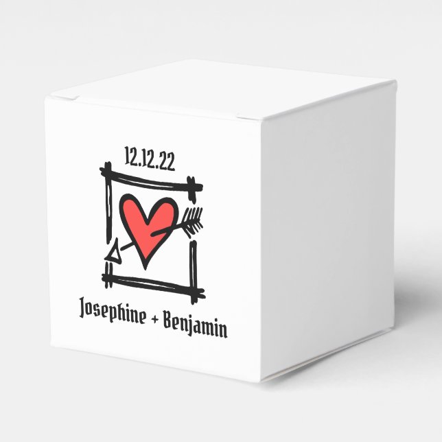 Custom Black & Red Love Heart Wedding Favour Box (Front Side)
