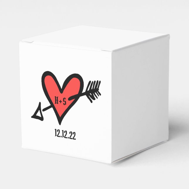 Custom Black & Red Love Heart Wedding Favour Box (Front Side)