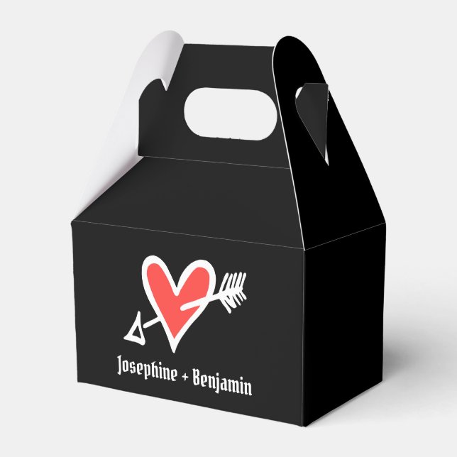 Custom Black & Red Love Heart Wedding Favour Box (Front Side)