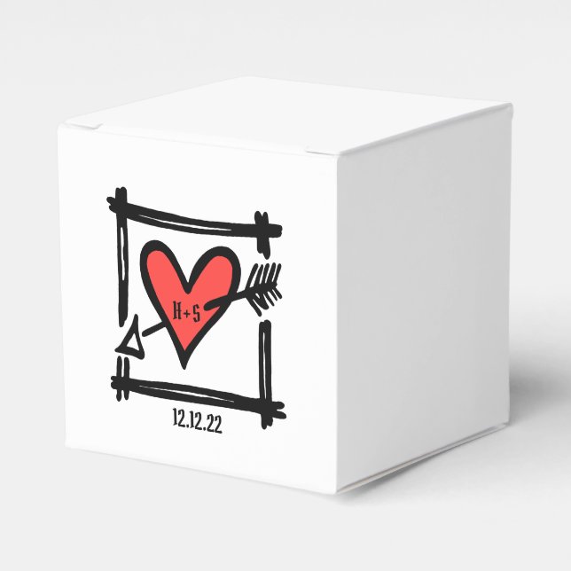 Custom Black & Red Love Heart Wedding Favour Box (Front Side)