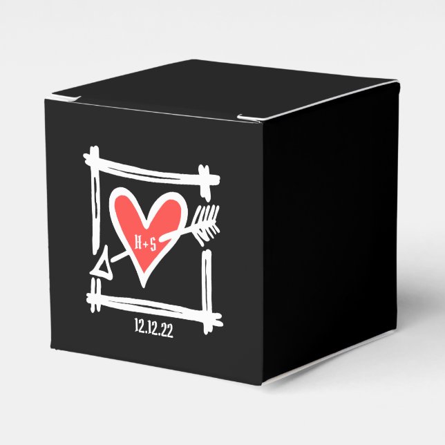 Custom Black & Red Love Heart Wedding Favour Box (Front Side)