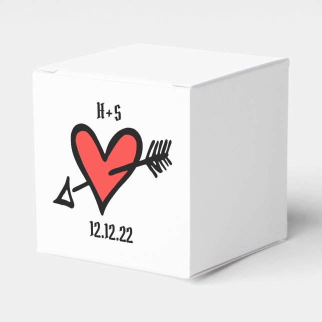 Custom Black & Red Love Heart Wedding Favour Box (Front Side)