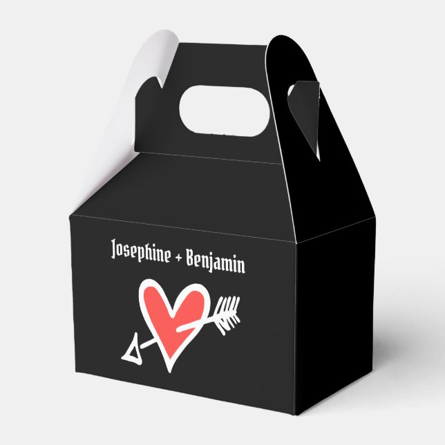 Custom Black & Red Love Heart Wedding Favour Box (Front Side)