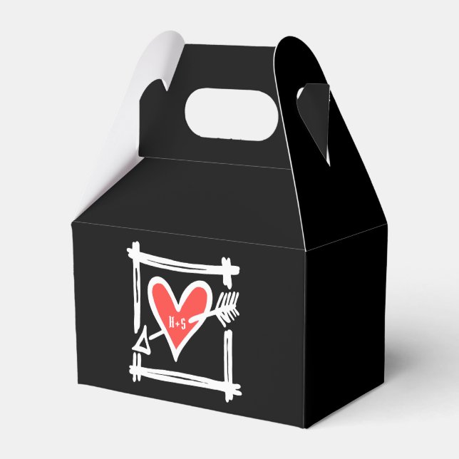 Custom Black & Red Love Heart Wedding Favour Box (Front Side)