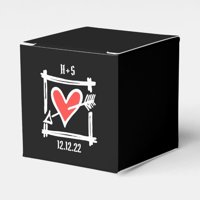 Custom Black & Red Love Heart Wedding Favour Box (Front Side)