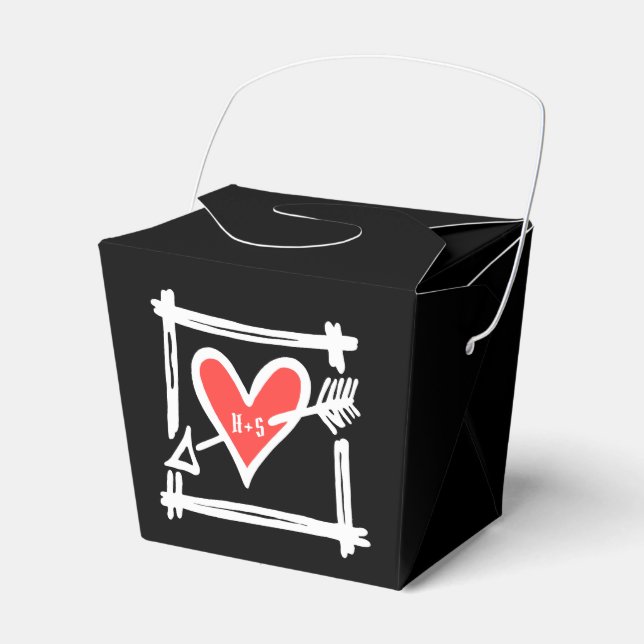 Custom Black & Red Love Heart Wedding Favour Box (Front Side)