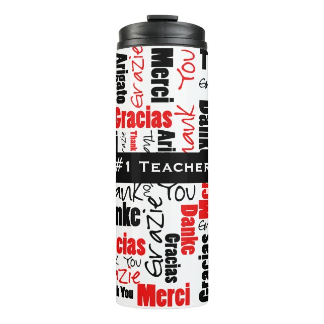Custom Black Red Multilingual Thank You Word Cloud Thermal Tumbler (Front)