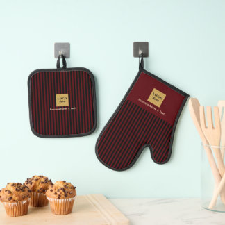 Custom Black & Red Stripe  Oven Mitt & Pot Holder Set