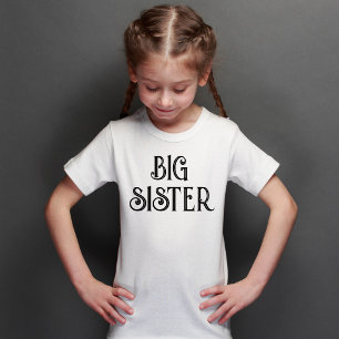 Custom Black Retro Typography Big Sister T-Shirt