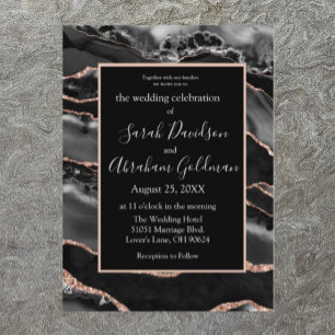 Custom Black Rose Gold Foil Agate Wedding Invitation