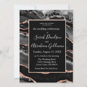 Custom Black Rose Gold Foil Agate Wedding Invitation
