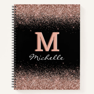 Custom Black Rose Gold Glitter Monogram  Notebook