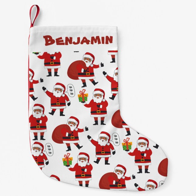 Custom Black Santa African American Christmas Small Christmas Stocking (Front)