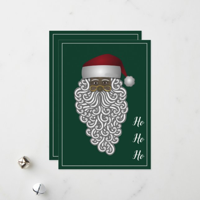 Custom Black Santa Claus Green Christmas  Holiday Card (Front/Back In Situ)