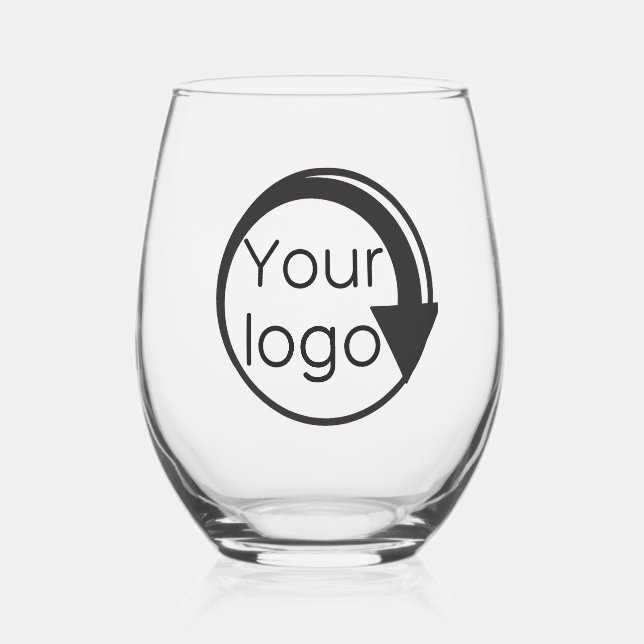 Custom Black Script Business Promotional Add Logo  Stemless Wine Glass (Front)