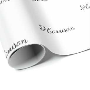 Custom black script Name Text elegant white gift Wrapping Paper