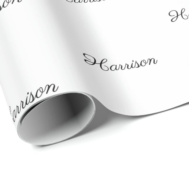 Custom black script Name Text elegant white gift Wrapping Paper (Roll Corner)