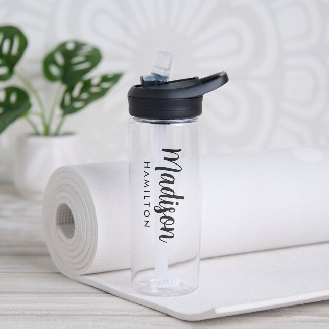 Custom Black Script Name Water Bottle (Yoga)