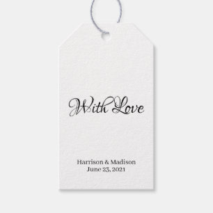 Custom black script text Wedding gift favour tags