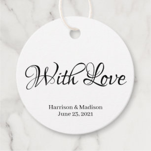 Custom black script text Wedding gift favour tags