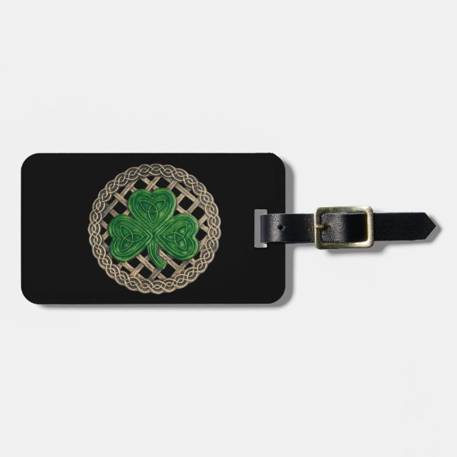 Custom Black Shamrock Celtic Knots Luggage Tag (Front Horizontal)