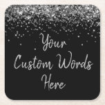 Custom Black Silver Birthday Party Favour Glitter  Square Paper Coaster<br><div class="desc">custom black silver paper coaster,  sweet 16 quinceanera 40th 50th,  personalised 30th 21st 16th 15th,  25th fifteen sixteen twenty-fifth first,  twinkle glitter favour for celebration,  bachelorette hen night daughter girl,  wedding reception graduation uni sparkly,  sparkle son boy birthday party,  baby rehearsal dinner wife husband,  anniversary grad holiday bridal shower</div>