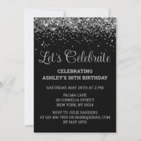Custom Black & Silver Glitter 30th Birthday Party