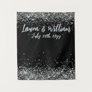 Custom Black & Silver Glitter Wedding Photo Booth Tapestry