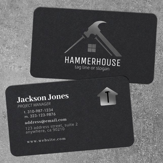 Custom Black + Silver Home Building Construction Business Card (Creator Uploaded)