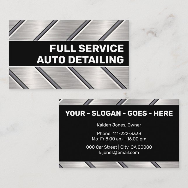 Custom Black Silver Metal Steel Car Service Cool  Business Card (Front/Back)