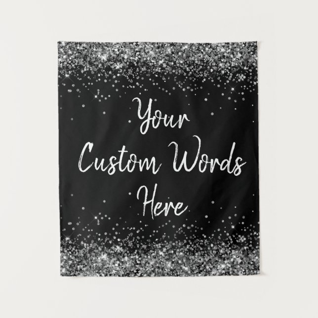 Custom Black & Silver Personalised Birthday Party Tapestry (Front)