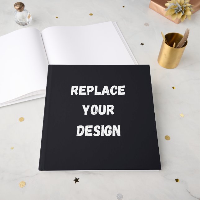 Custom black simple Design Add Photo or Text Guest Book (Front Open)