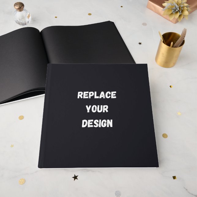 Custom black simple Design Add Photo or Text Guest Book (Front Open)