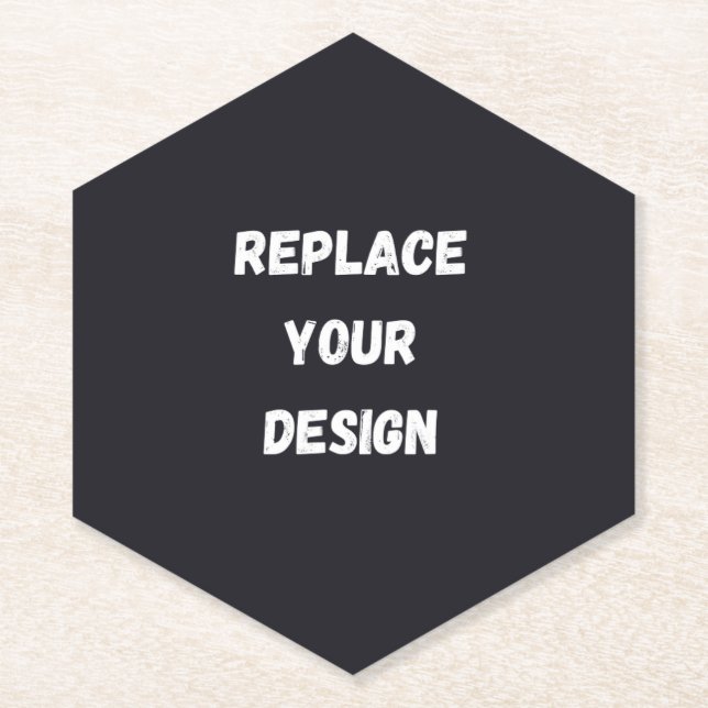 Custom black simple Design Add Photo or Text Paper Coaster (Front)