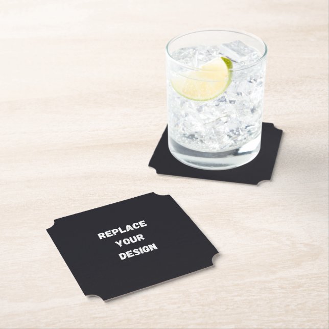 Custom black simple Design Add Photo or Text Paper Coaster (Insitu)